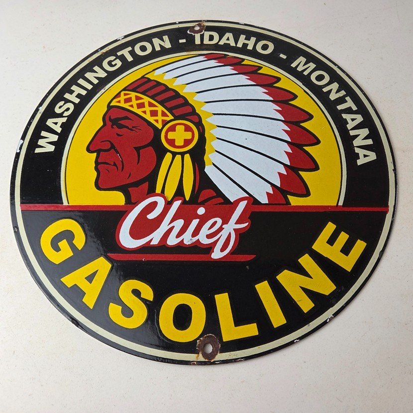 Vintage Washington Gasoline Sign - idaho Montana Chief Gas Porcelain Sign - Image 14
