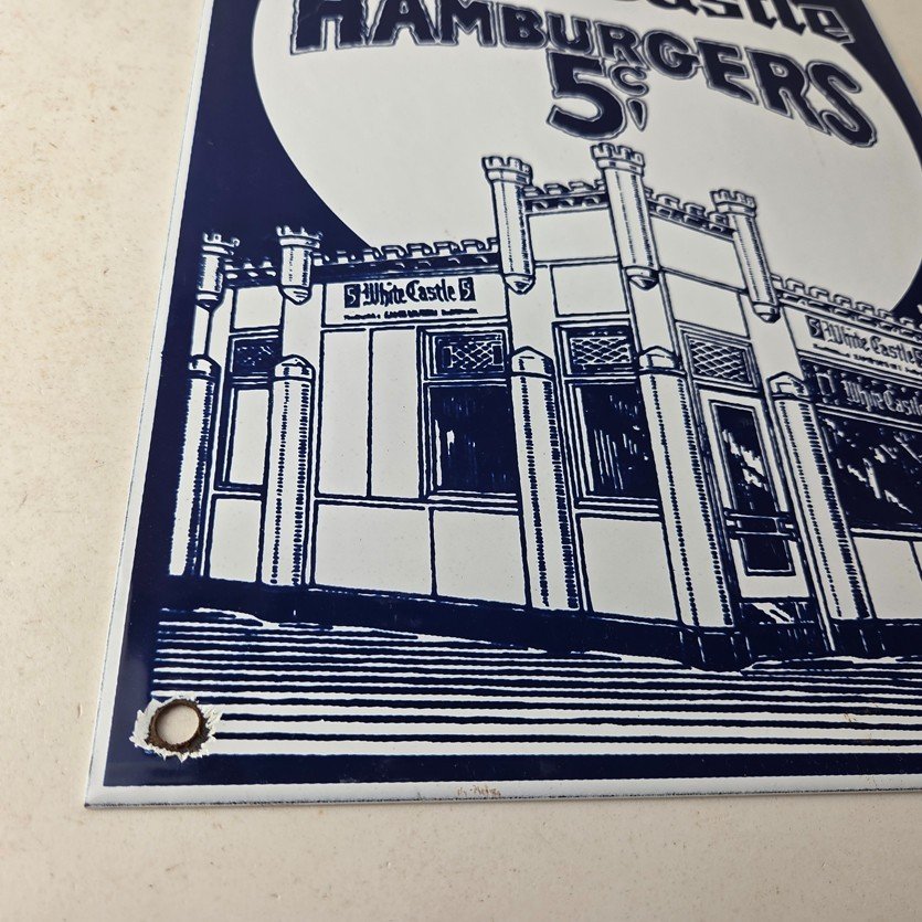 Vintage White Castle Porcelain Sign - Food Burgers Restaurant Drive Thru Sign - Image 11