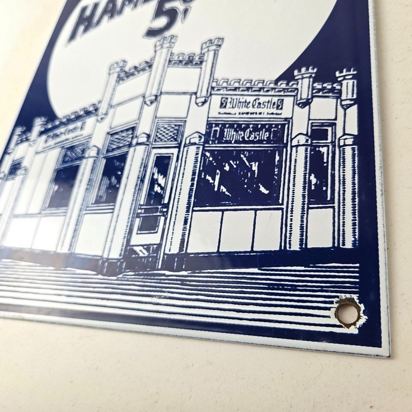 Vintage White Castle Porcelain Sign - Food Burgers Restaurant Drive Thru Sign - Image 14