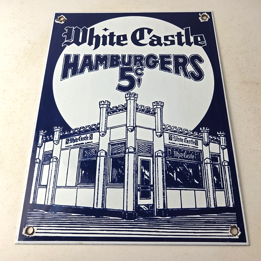 Vintage White Castle Porcelain Sign - Food Burgers Restaurant Drive Thru Sign - Image 15