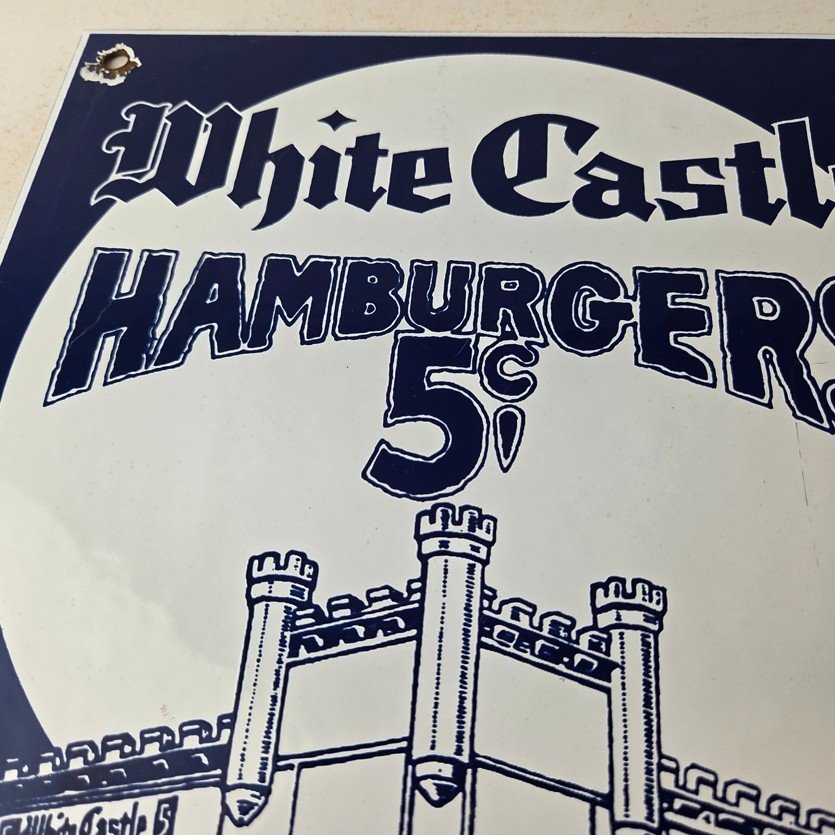 Vintage White Castle Porcelain Sign - Food Burgers Restaurant Drive Thru Sign - Image 3