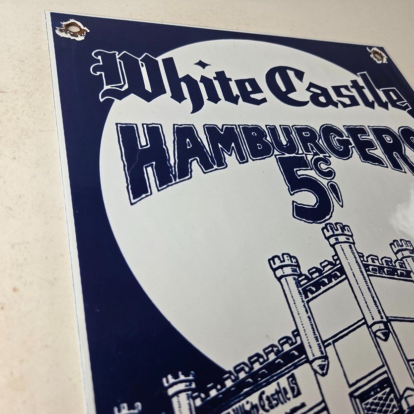 Vintage White Castle Porcelain Sign - Food Burgers Restaurant Drive Thru Sign - Image 5