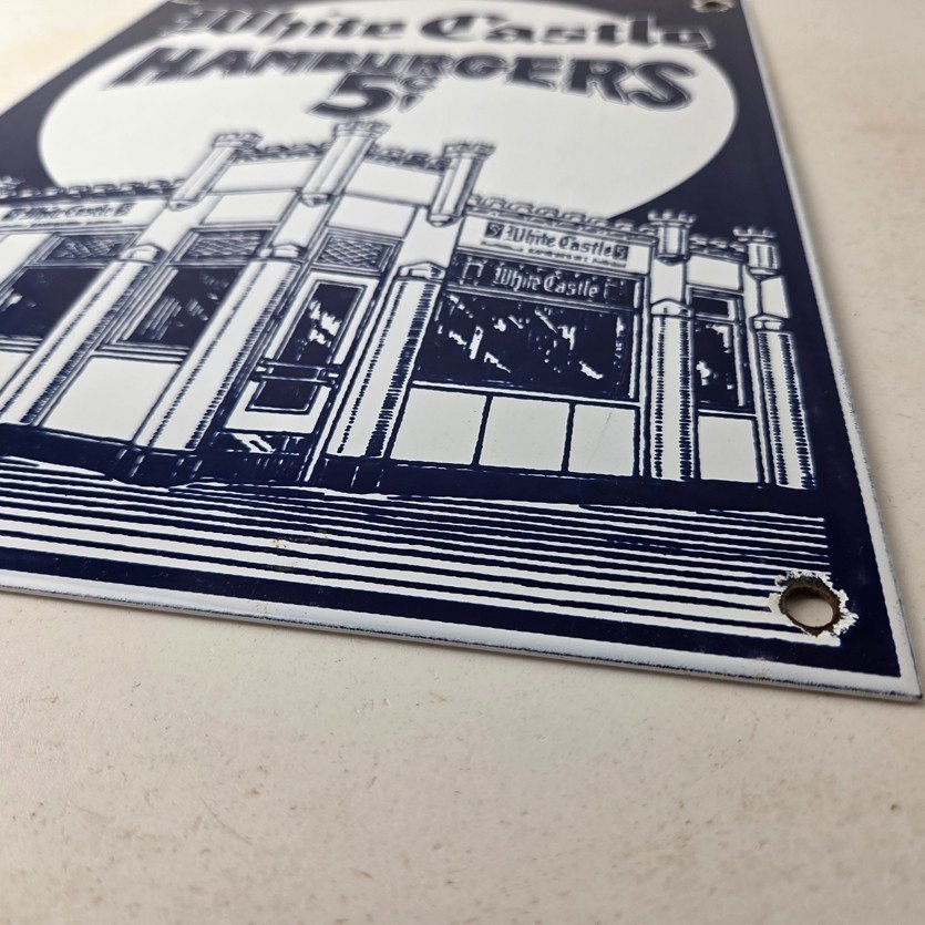 Vintage White Castle Porcelain Sign - Food Burgers Restaurant Drive Thru Sign - Image 10