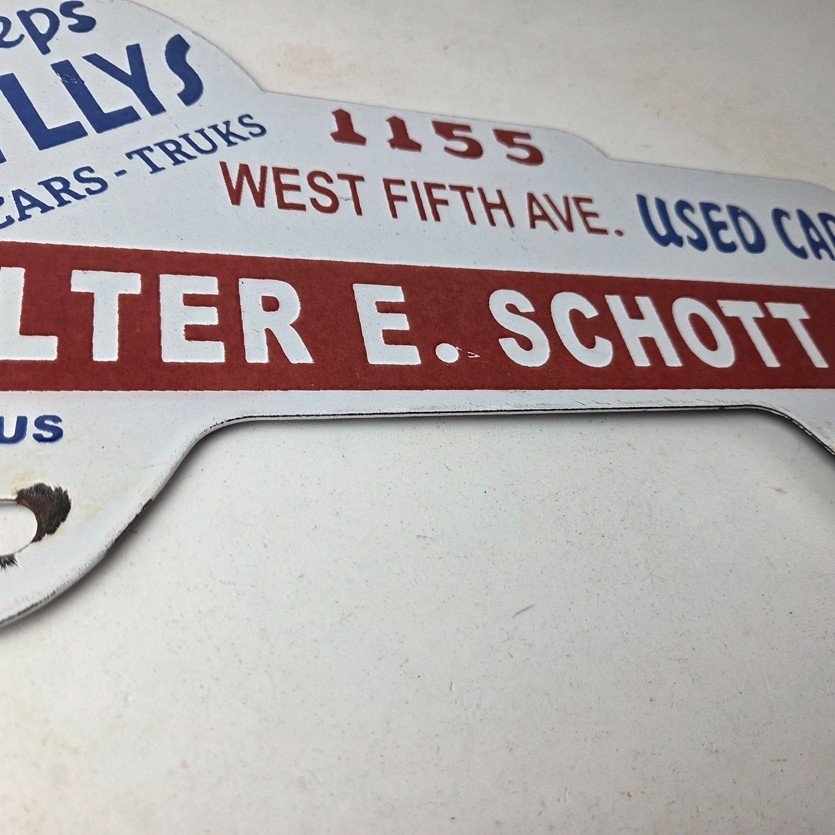 Vintage Willys Jeeps Sign Topper - Auto Used Gas Porcelain License Plate Topper - Image 11