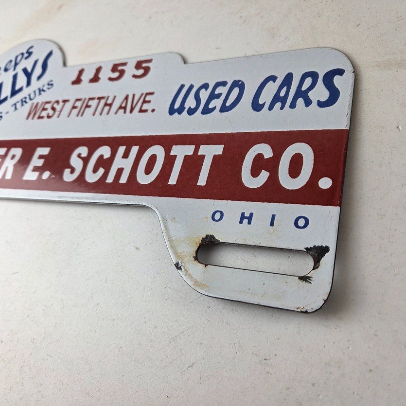 Vintage Willys Jeeps Sign Topper - Auto Used Gas Porcelain License Plate Topper - Image 13