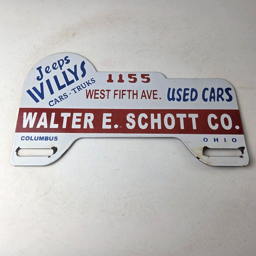 Vintage Willys Jeeps Sign Topper - Auto Used Gas Porcelain License Plate Topper - Image 15
