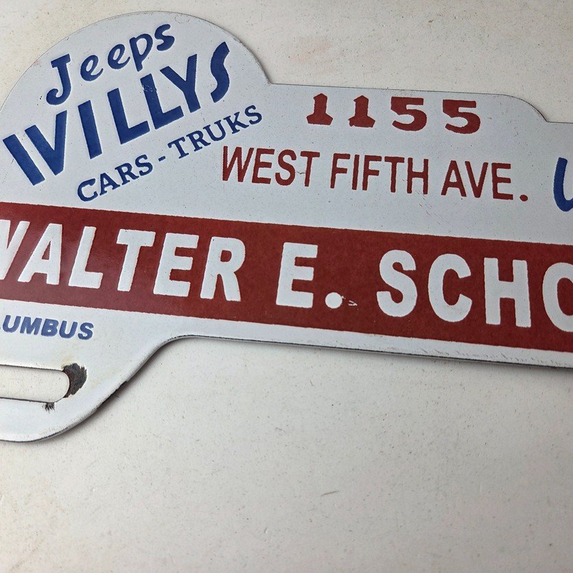 Vintage Willys Jeeps Sign Topper - Auto Used Gas Porcelain License Plate Topper - Image 3