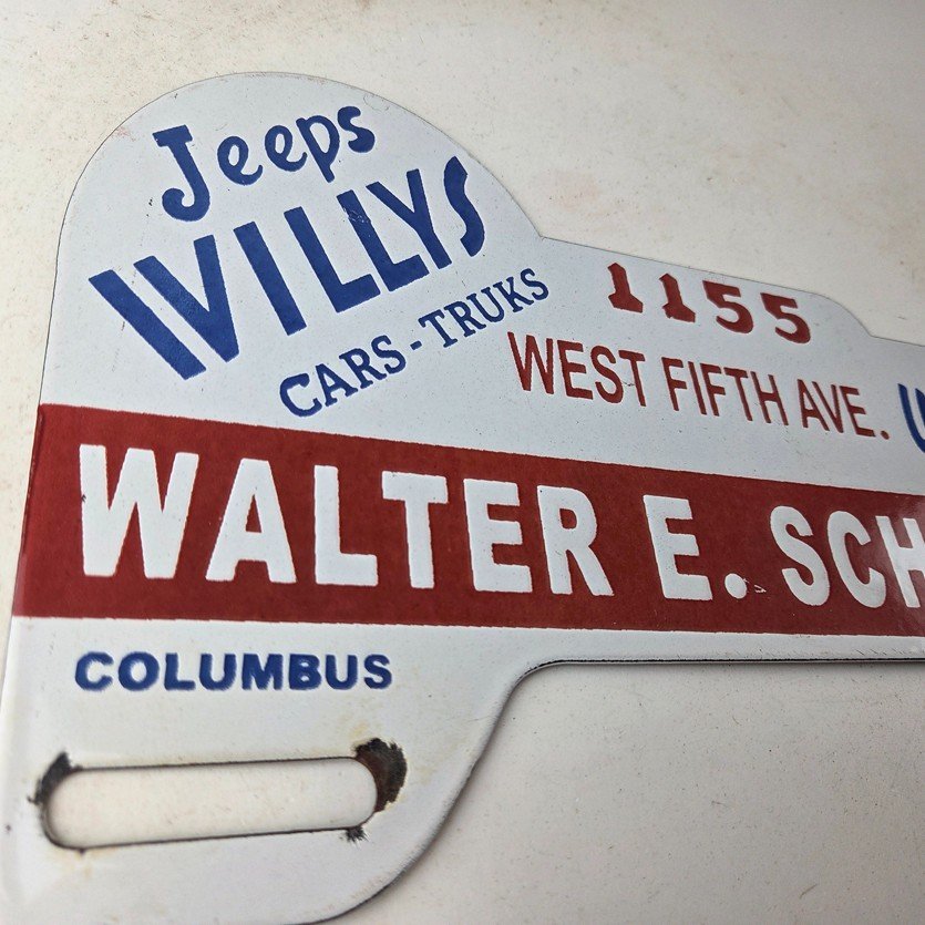 Vintage Willys Jeeps Sign Topper - Auto Used Gas Porcelain License Plate Topper - Image 5