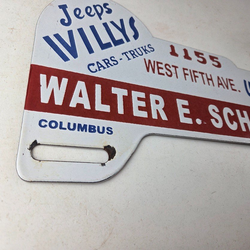 Vintage Willys Jeeps Sign Topper - Auto Used Gas Porcelain License Plate Topper - Image 6