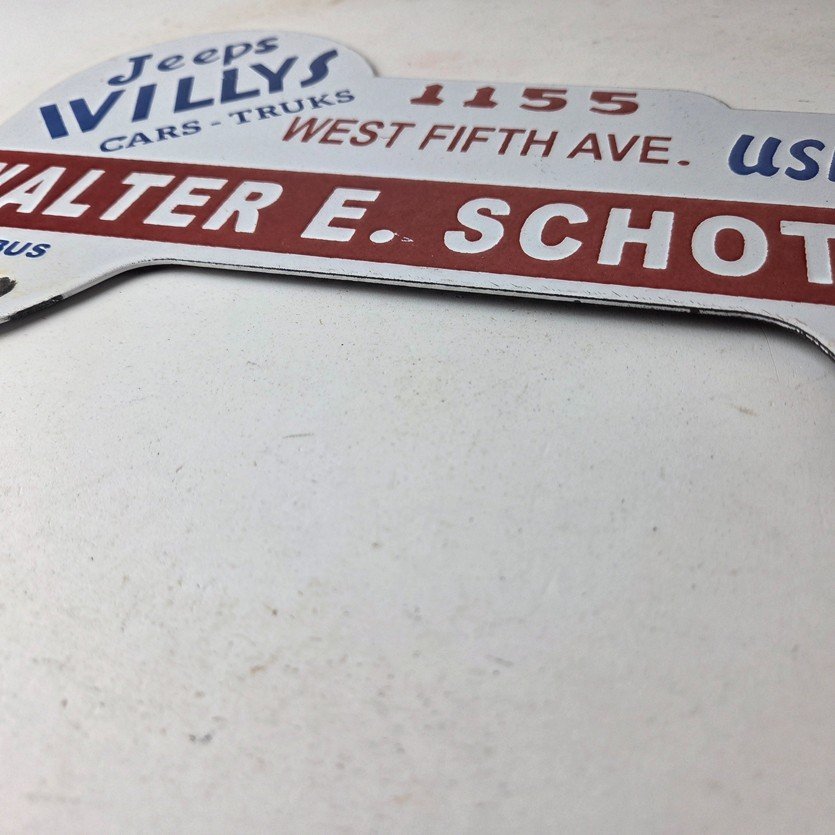 Vintage Willys Jeeps Sign Topper - Auto Used Gas Porcelain License Plate Topper - Image 10