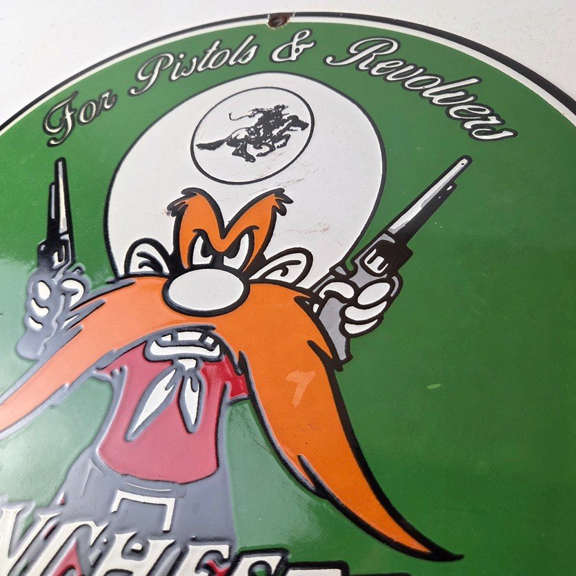 Vintage Winchester Porcelain Sign - Pistols Shooter Gas Service Pump Sign - Image 12