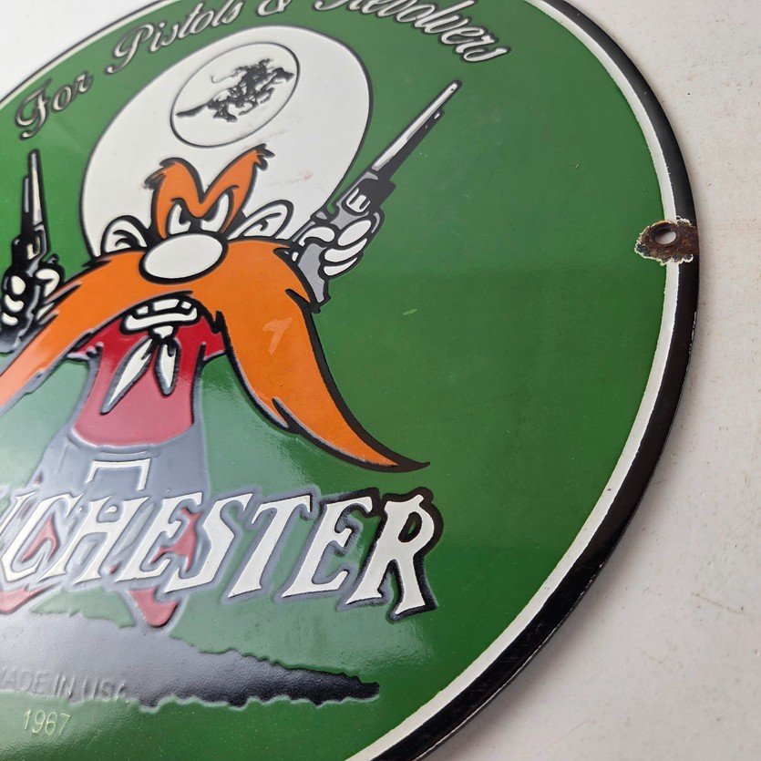 Vintage Winchester Porcelain Sign - Pistols Shooter Gas Service Pump Sign - Image 13