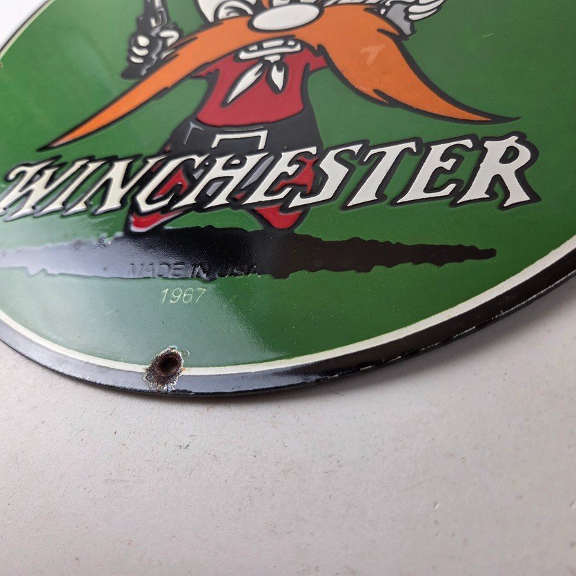 Vintage Winchester Porcelain Sign - Pistols Shooter Gas Service Pump Sign - Image 14