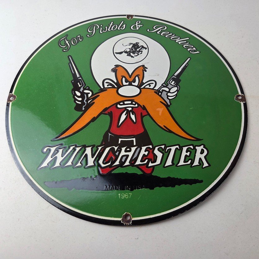 Vintage Winchester Porcelain Sign - Pistols Shooter Gas Service Pump Sign - Image 15