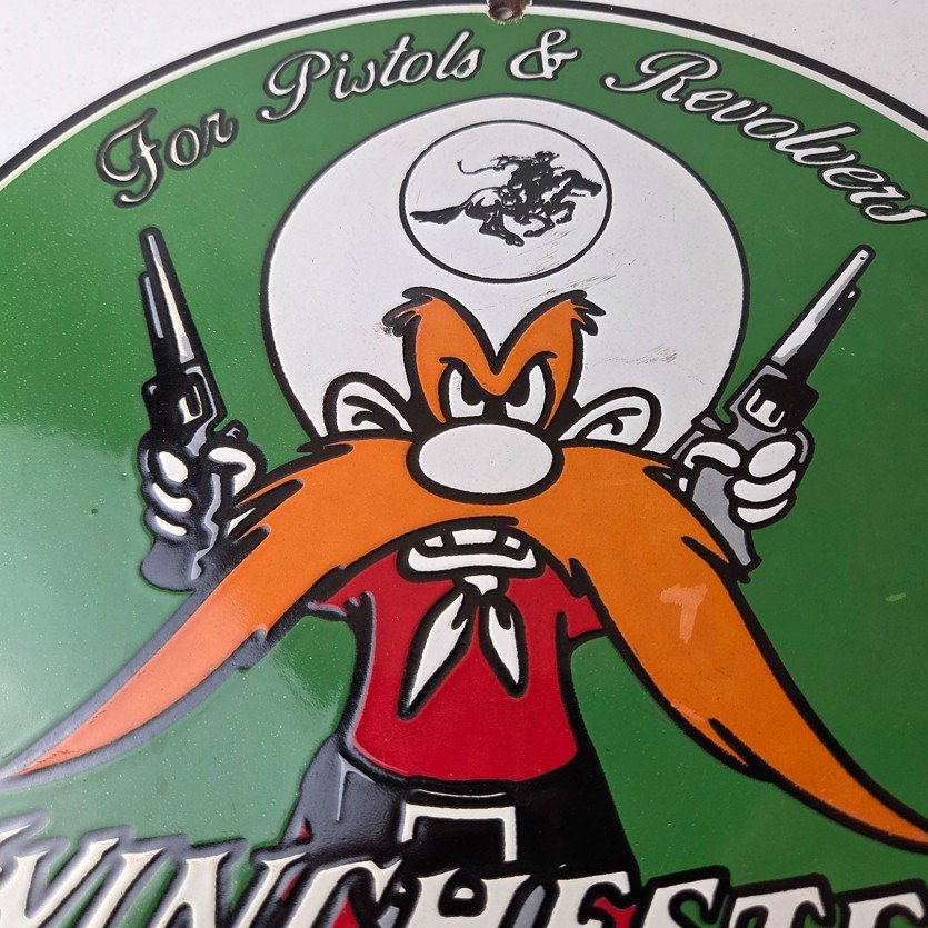 Vintage Winchester Porcelain Sign - Pistols Shooter Gas Service Pump Sign - Image 3