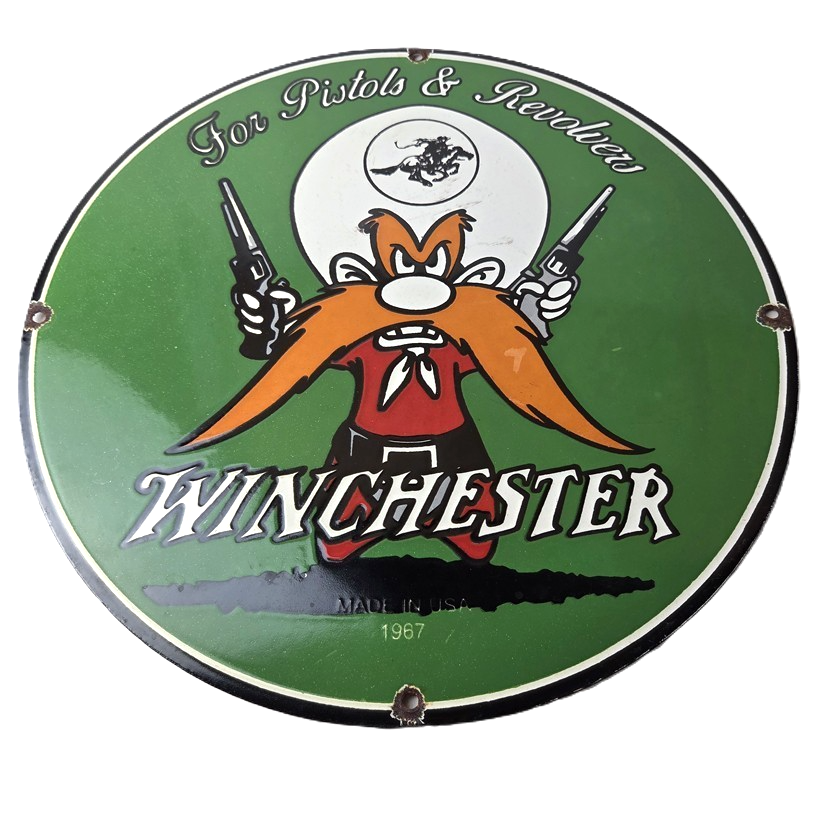 Vintage Winchester Porcelain Sign - Pistols Shooter Gas Service Pump Sign