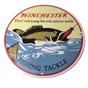 Vintage Winchester Sign - Porcelain Fishing Takle Lures Gas Pump Sign