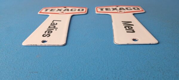 2 Vintage Texaco Gasoline Signs Rest Rooms Men Women Key Gas Porcelain Sign 305774144626 10