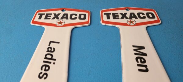 2 Vintage Texaco Gasoline Signs Rest Rooms Men Women Key Gas Porcelain Sign 305774144626 11