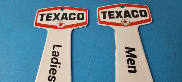 2 Vintage Texaco Gasoline Signs Rest Rooms Men Women Key Gas Porcelain Sign 305774144626 3