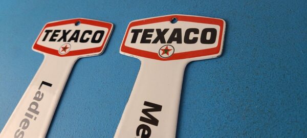 2 Vintage Texaco Gasoline Signs Rest Rooms Men Women Key Gas Porcelain Sign 305774144626 7