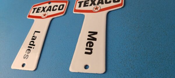 2 Vintage Texaco Gasoline Signs Rest Rooms Men Women Key Gas Porcelain Sign 305774144626 8