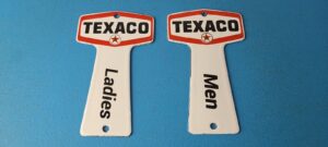 TWO Vintage Texaco Gasoline Signs Rest Rooms Men Women Key Gas Porcelain Sign 305898963416