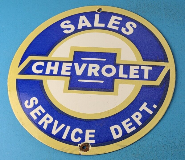 VINTAGE CHEVROLET PORCELAIN SERVICE DEPT SALES GAS PUMP PLATE SIGN 305931628106