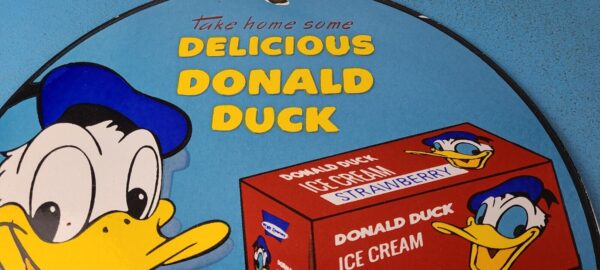 VINTAGE DONALD DUCK ICE CREAM PORCELAIN GAS PUMP PLATE SERVICE STATION SIGN 305238367746 2