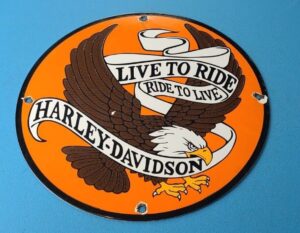 VINTAGE HARLEY DAVIDSON MOTORCYCLE PORCELAIN GAS BIKE BAR SHIELD BALD EAGLE SIGN 305863550766