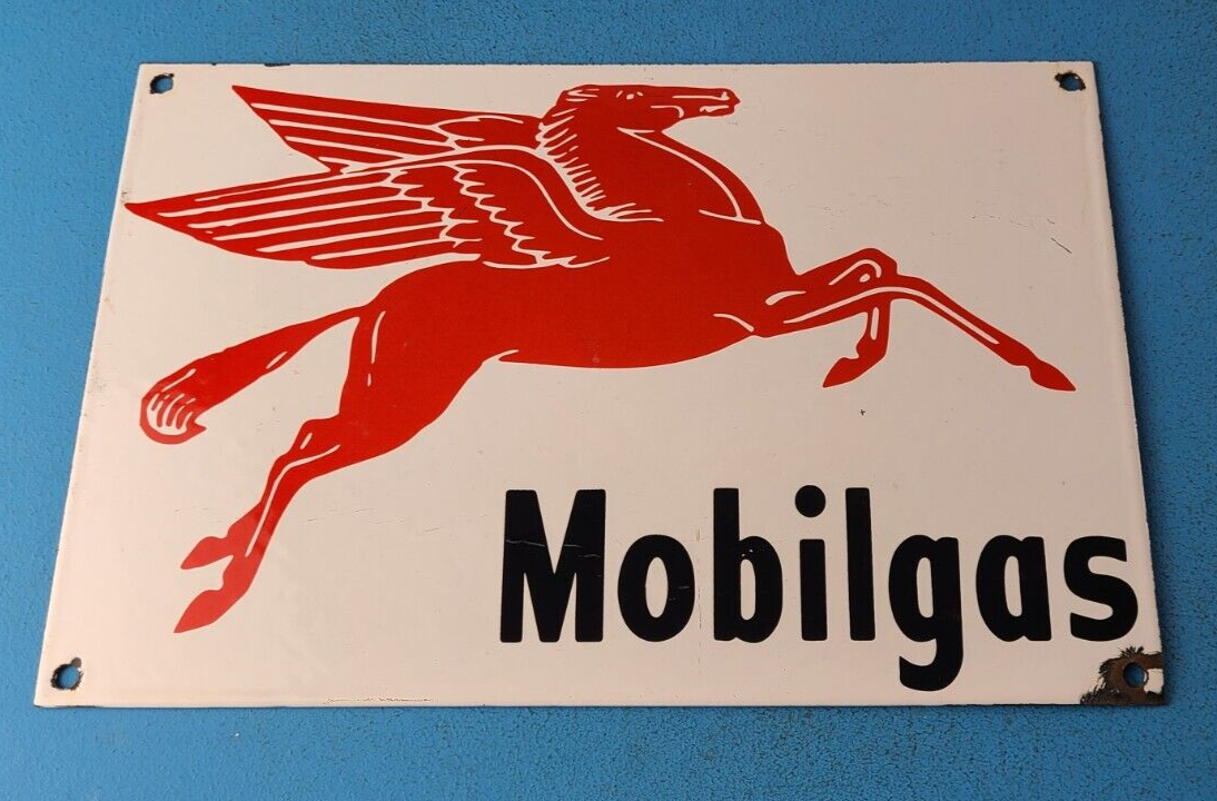 VINTAGE MOBIL GASOLINE PORCELAIN PEGASUS MOBILGAS SERVICE STATION AUTO PUMP SIGN 305845067496