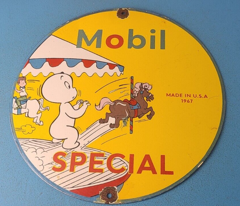 VINTAGE MOBIL SPECIAL GASOLINE PORCELAIN GAS PEGASUS SERVICE STATION SIGN 306058536546