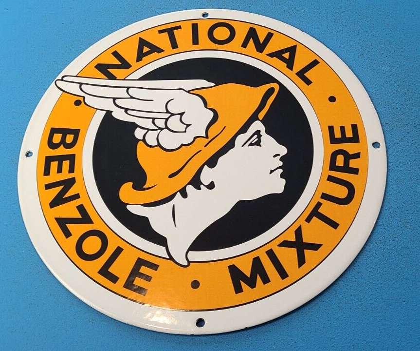 VINTAGE NATIONAL BENZOLE MIXTURE GASOLINE PORCELAIN GAS OIL SERVICE PUMP SIGN 305845067816