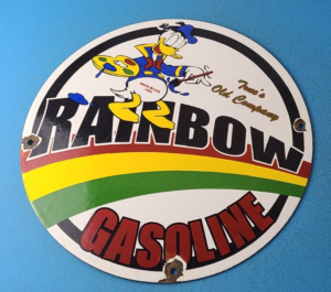 VINTAGE RAINBOW GASOLINE PORCELAIN DONALD DUCK DISNEY GAS SERVICE PUMP SIGN 305898961776