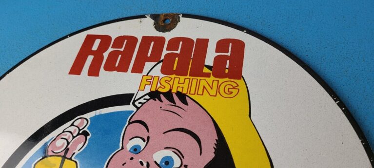 VINTAGE RAPALA FISHING PORCELAIN DISNEY LURE TACKLE GAS PUMP SERVICE SIGN 305227365436 7