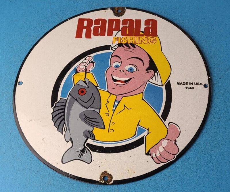 VINTAGE RAPALA FISHING PORCELAIN DISNEY LURE TACKLE GAS PUMP SERVICE SIGN 305227365436