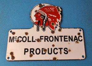 VINTAGE RED INDIAN GASOLINE PORCELAIN GAS MCCOLL FRONTENAC SERVICE PUMP SIGN 305895619926