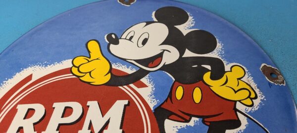 VINTAGE RPM MOTOR OIL PORCELAIN MICKEY MOUSE WALT DISNEY SERVICE GAS PUMP SIGN 305768678666 11