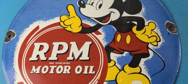 VINTAGE RPM MOTOR OIL PORCELAIN MICKEY MOUSE WALT DISNEY SERVICE GAS PUMP SIGN 305768678666 3