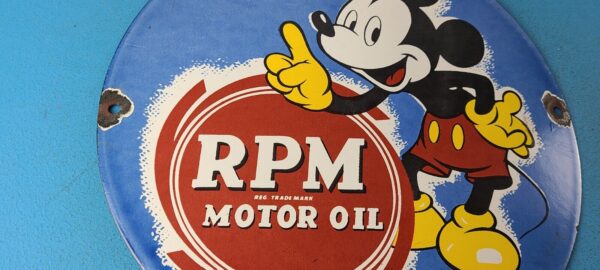 VINTAGE RPM MOTOR OIL PORCELAIN MICKEY MOUSE WALT DISNEY SERVICE GAS PUMP SIGN 305768678666 5