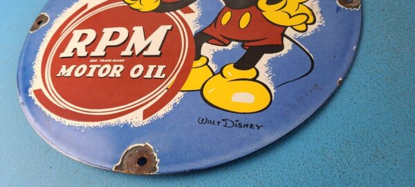 VINTAGE RPM MOTOR OIL PORCELAIN MICKEY MOUSE WALT DISNEY SERVICE GAS PUMP SIGN 305768678666 9