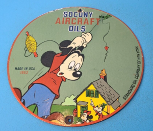 VINTAGE SOCONY GASOLINE PORCELAIN MICKEY MOUSE CHIEF WALT DISNEY GAS PUMP SIGN 305872101056