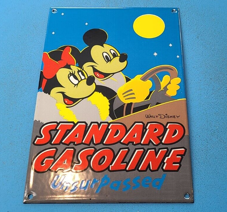 VINTAGE STANDARD GASOLINE PORCELAIN MINNIE MICKEY MOUSE GAS SERVICE PUMP SIGN 305844969246