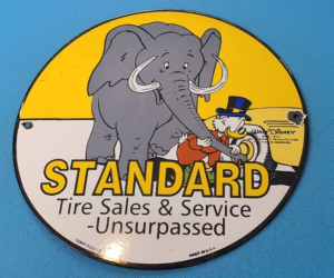 VINTAGE STANDARD GASOLINE PORCELAIN SCROOGE WALT DISNEY GAS OIL PUMP PLATE SIGN 305857550746