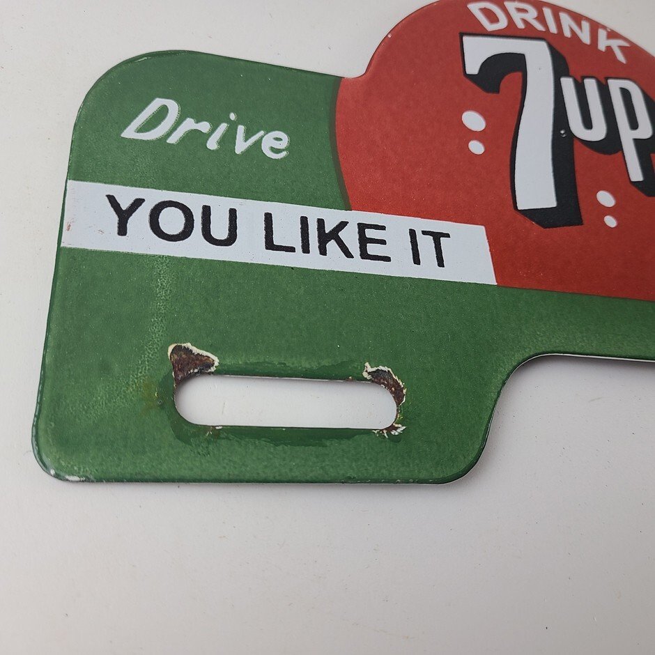 Vintage 7 Up Soda License Plate Topper - Drive Safe Sign Ad on Automobile Topper - Image 6