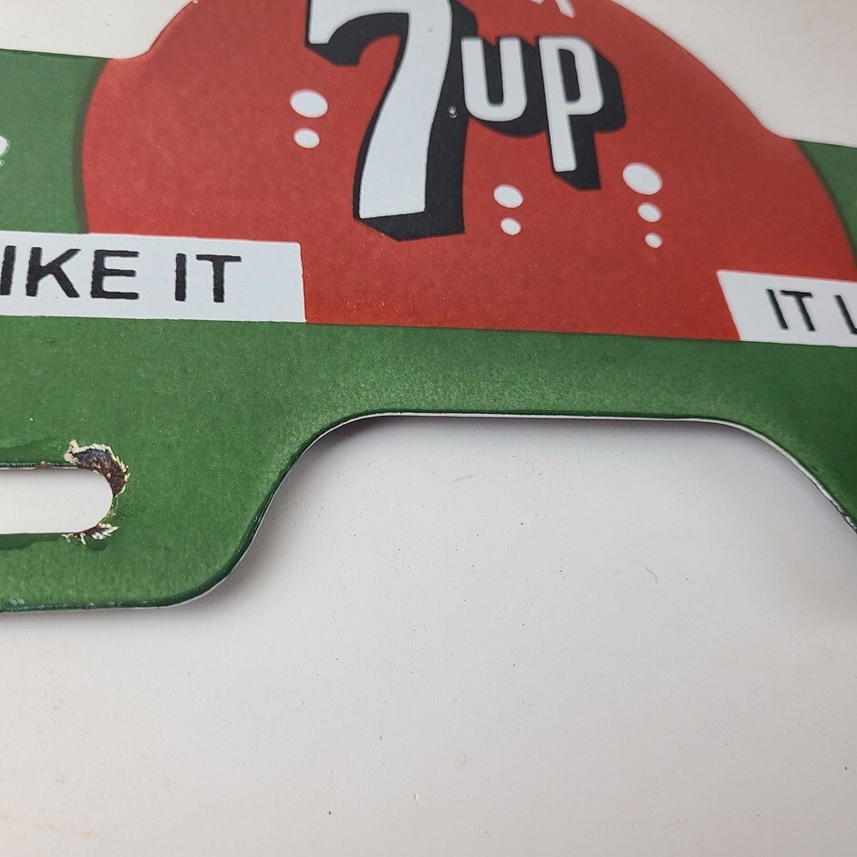Vintage 7 Up Soda License Plate Topper - Drive Safe Sign Ad on Automobile Topper - Image 7