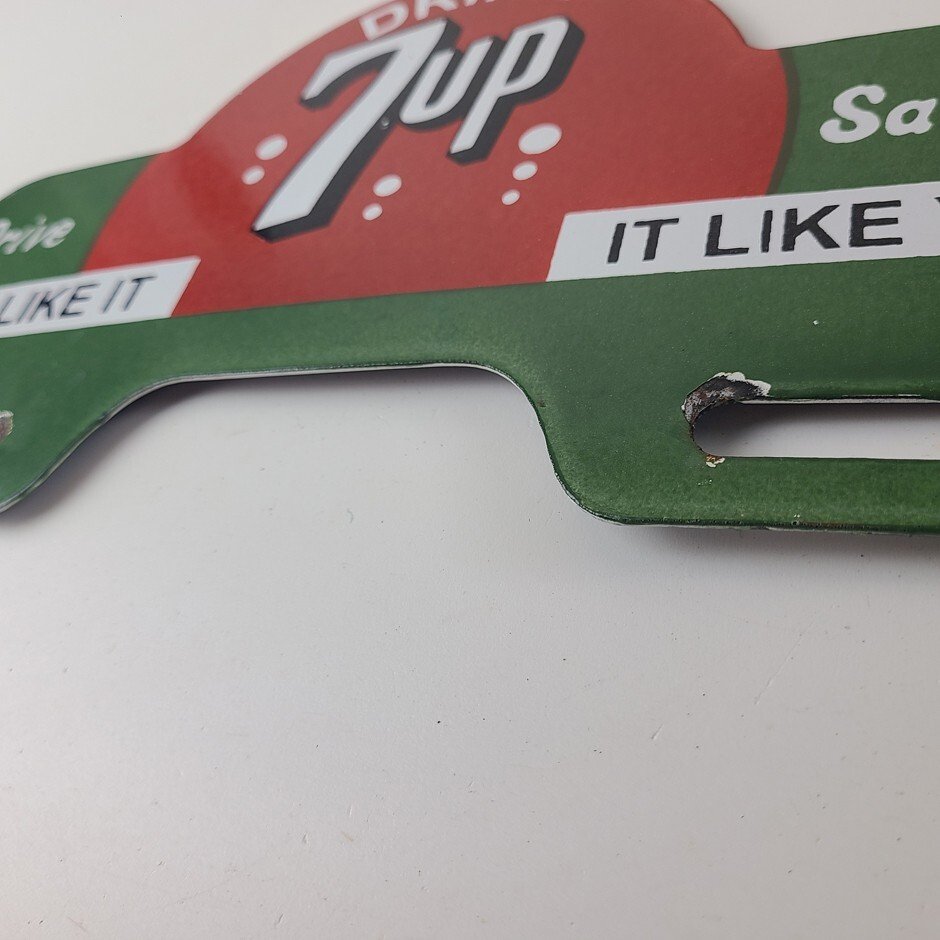 Vintage 7 Up Soda License Plate Topper - Drive Safe Sign Ad on Automobile Topper - Image 10