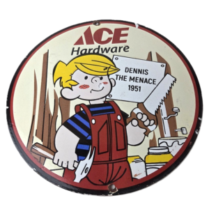Vintage Ace Hardware Sign - Dennis the Menace Gas Pump Porcelain Sign