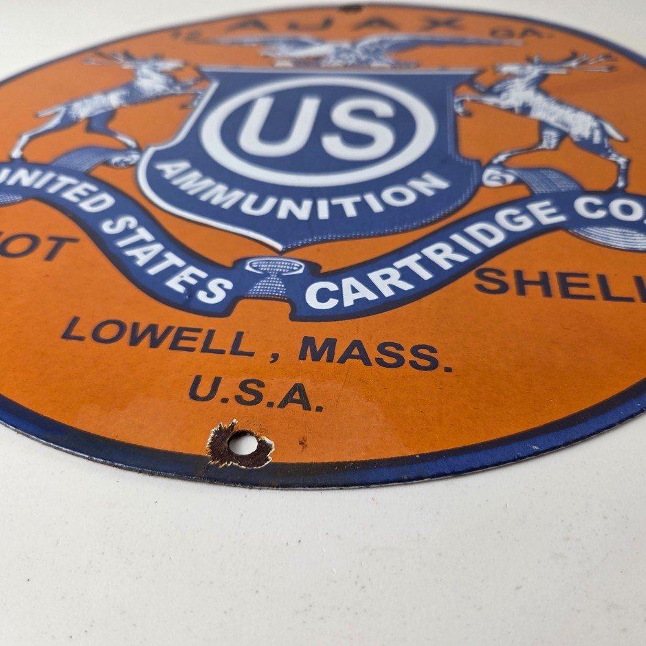 Vintage Ajax Ammunition Sign - Firearm Shotguns Porcelain Gas Ammunition Sign - Image 11