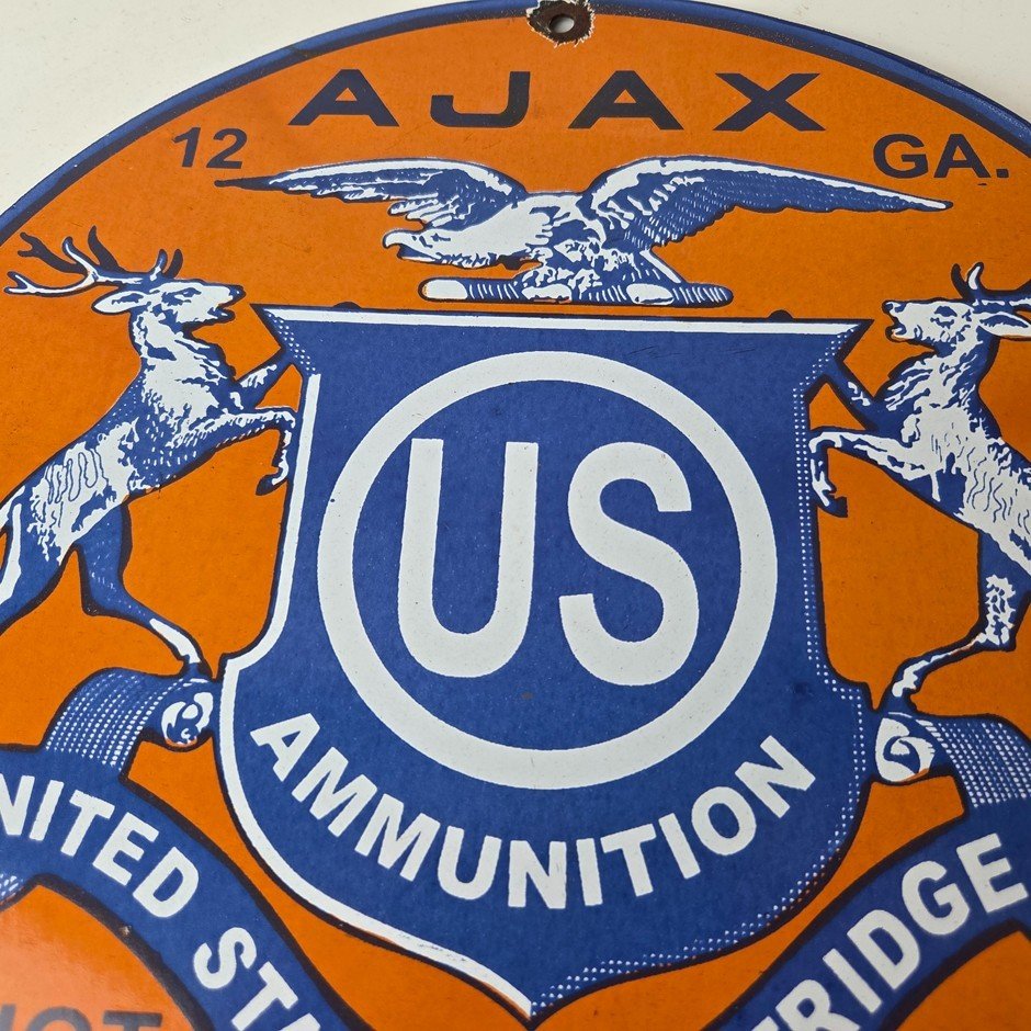 Vintage Ajax Ammunition Sign - Firearm Shotguns Porcelain Gas Ammunition Sign - Image 3